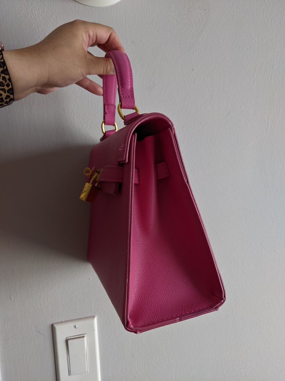 Pink Top-Handle Women's Satchel with Gold Hardware - Picture 4 of 5